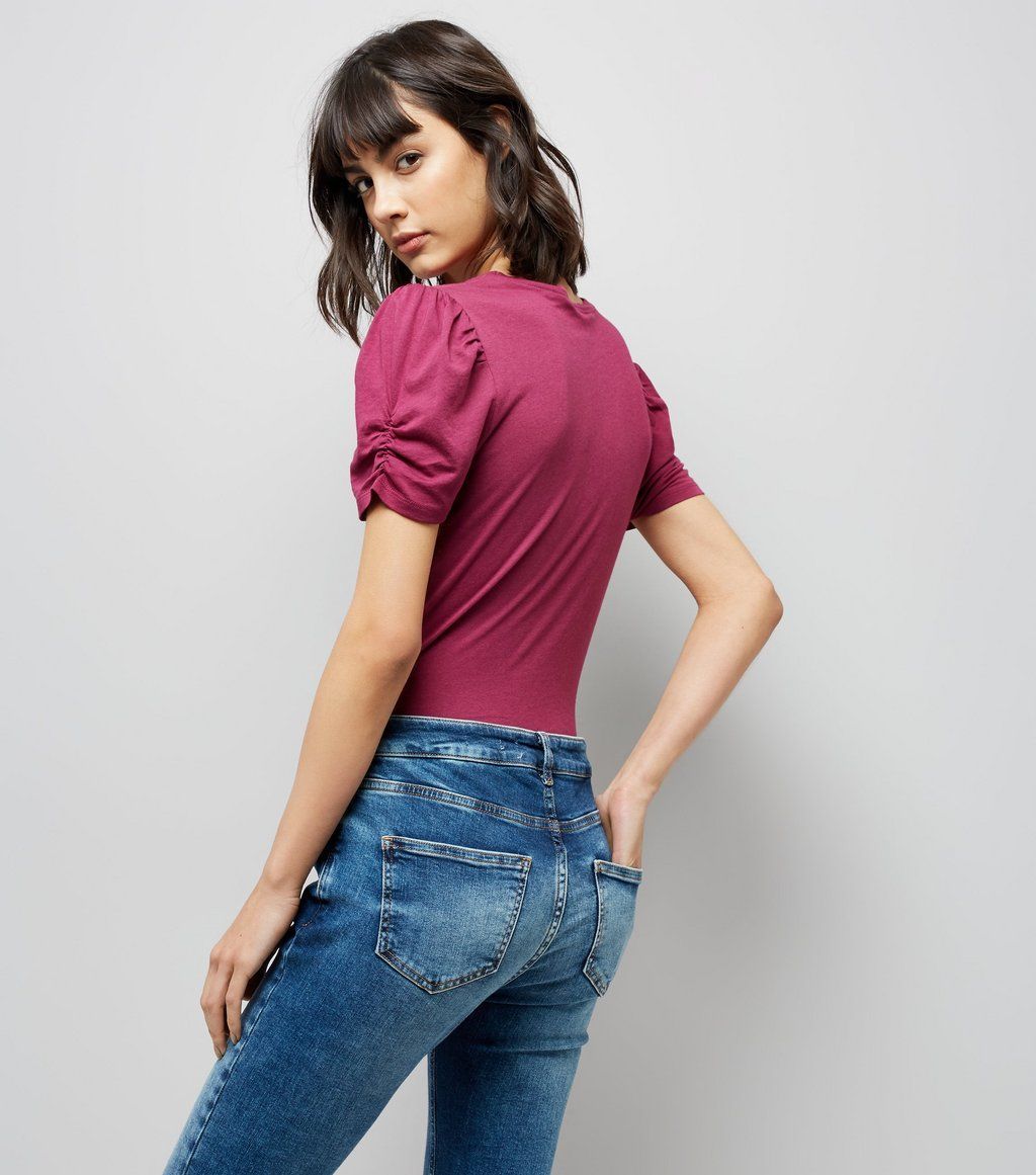 Short Sleeves Ruched Purple Top