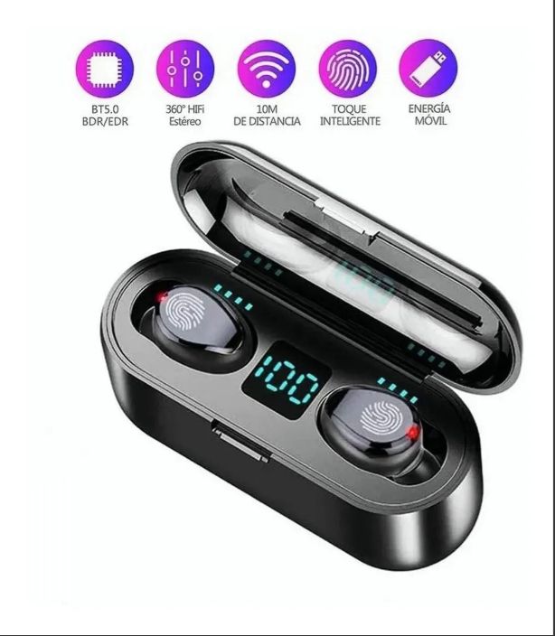 F9 Fingerprint Touch Bluetooth Earphone Earbuds Power LED
