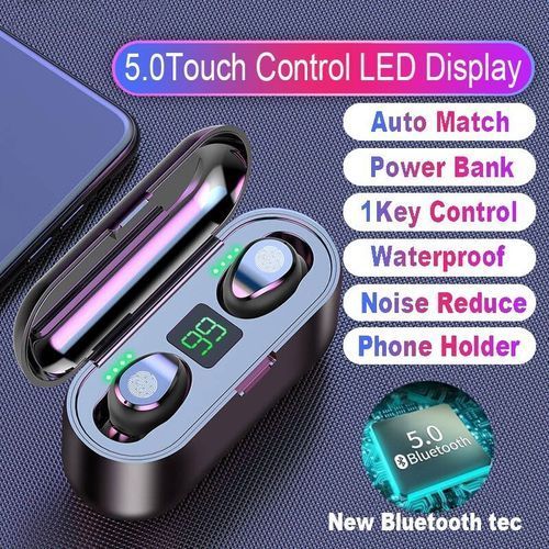 F9 Fingerprint Touch Bluetooth Earphone Earbuds Power LED