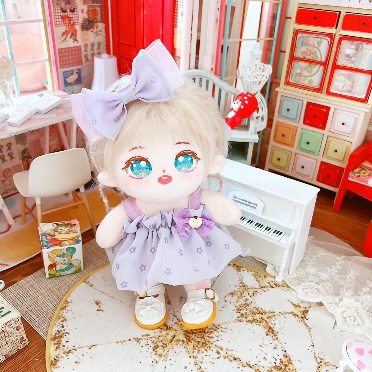 Doll Skirt Set 20cm Cotton Girl Doll Dress Headdress Set Purple