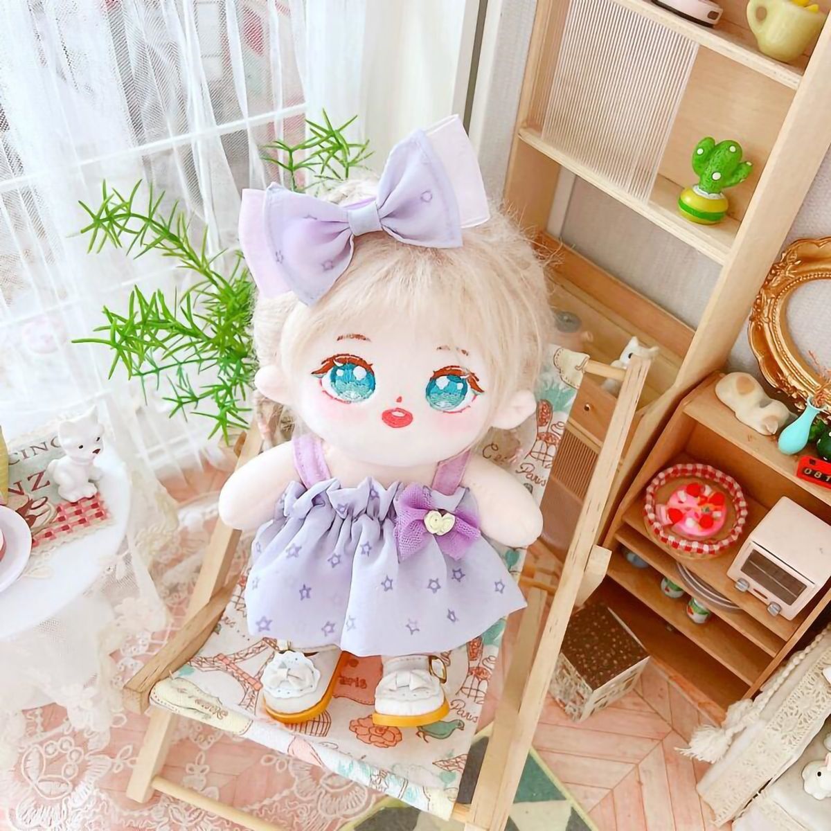 Doll Skirt Set 20cm Cotton Girl Doll Dress Headdress Set Purple