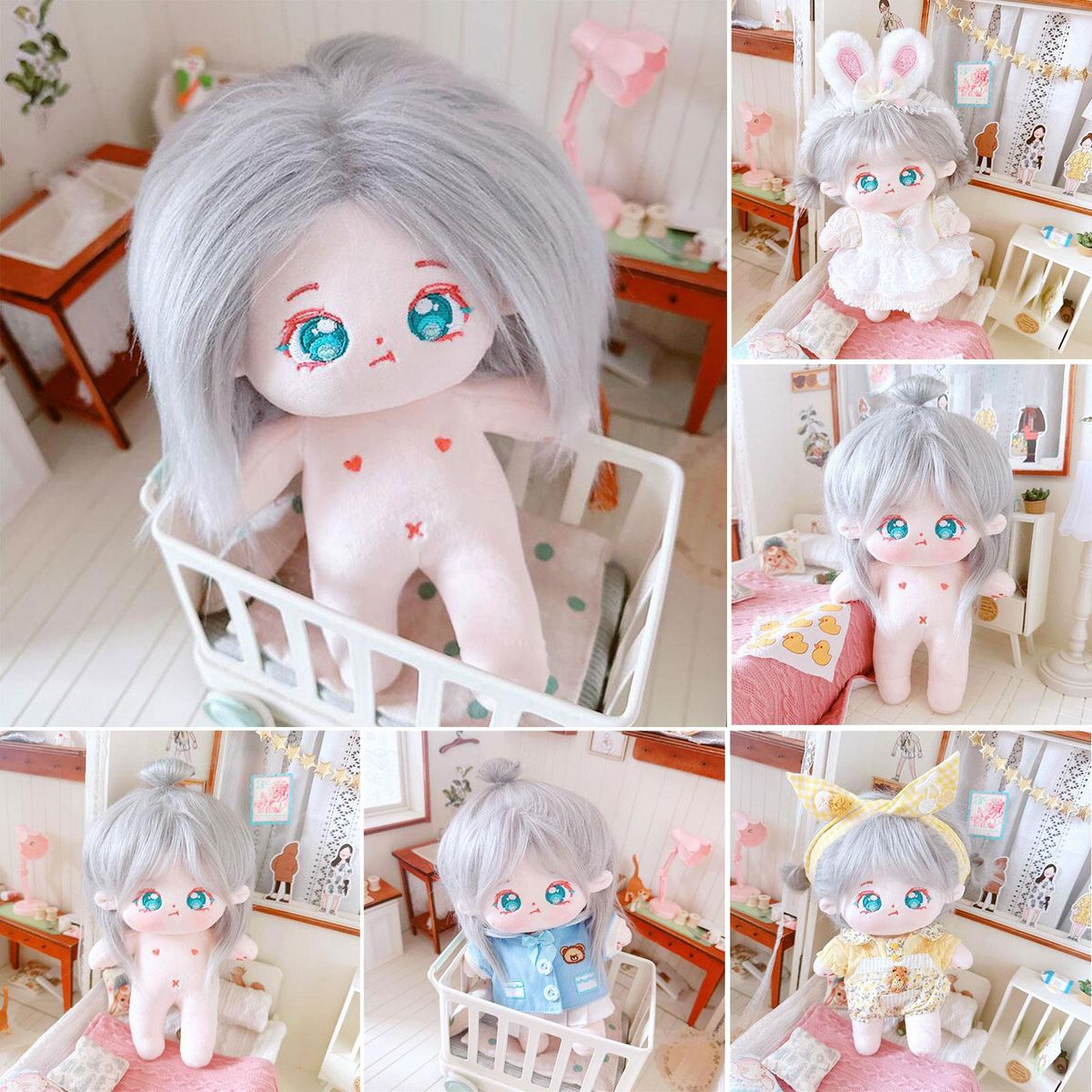 Doll Plush Idol Doll Girl Humanoid Cotton Doll Toy Silver Gray