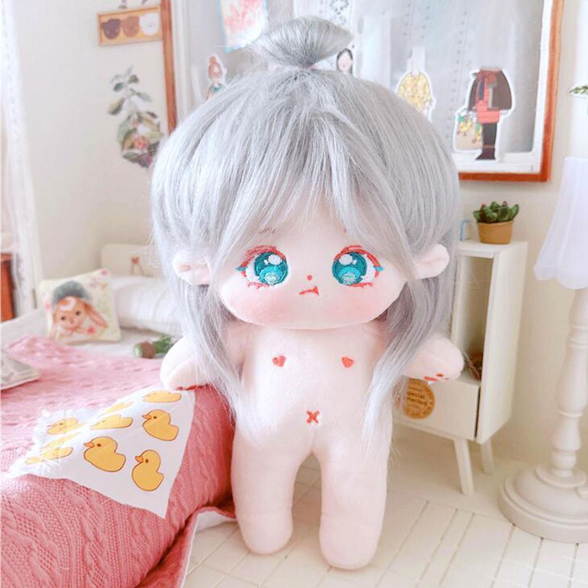 Doll Plush Idol Doll Girl Humanoid Cotton Doll Toy Silver Gray