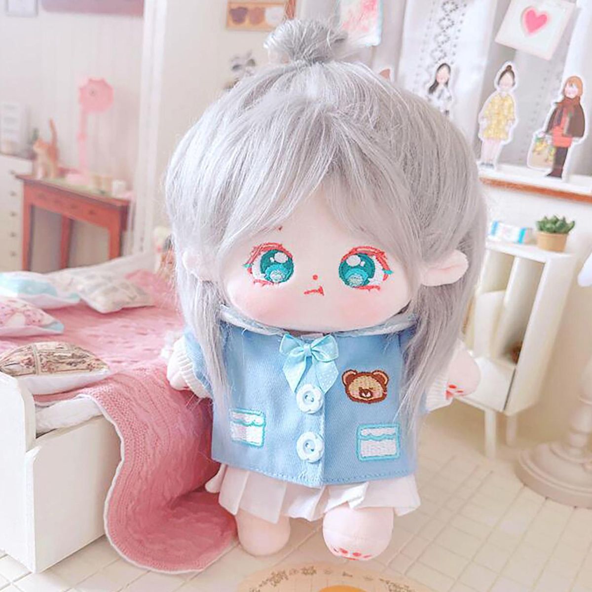 Doll Plush Idol Doll Girl Humanoid Cotton Doll Toy Silver Gray