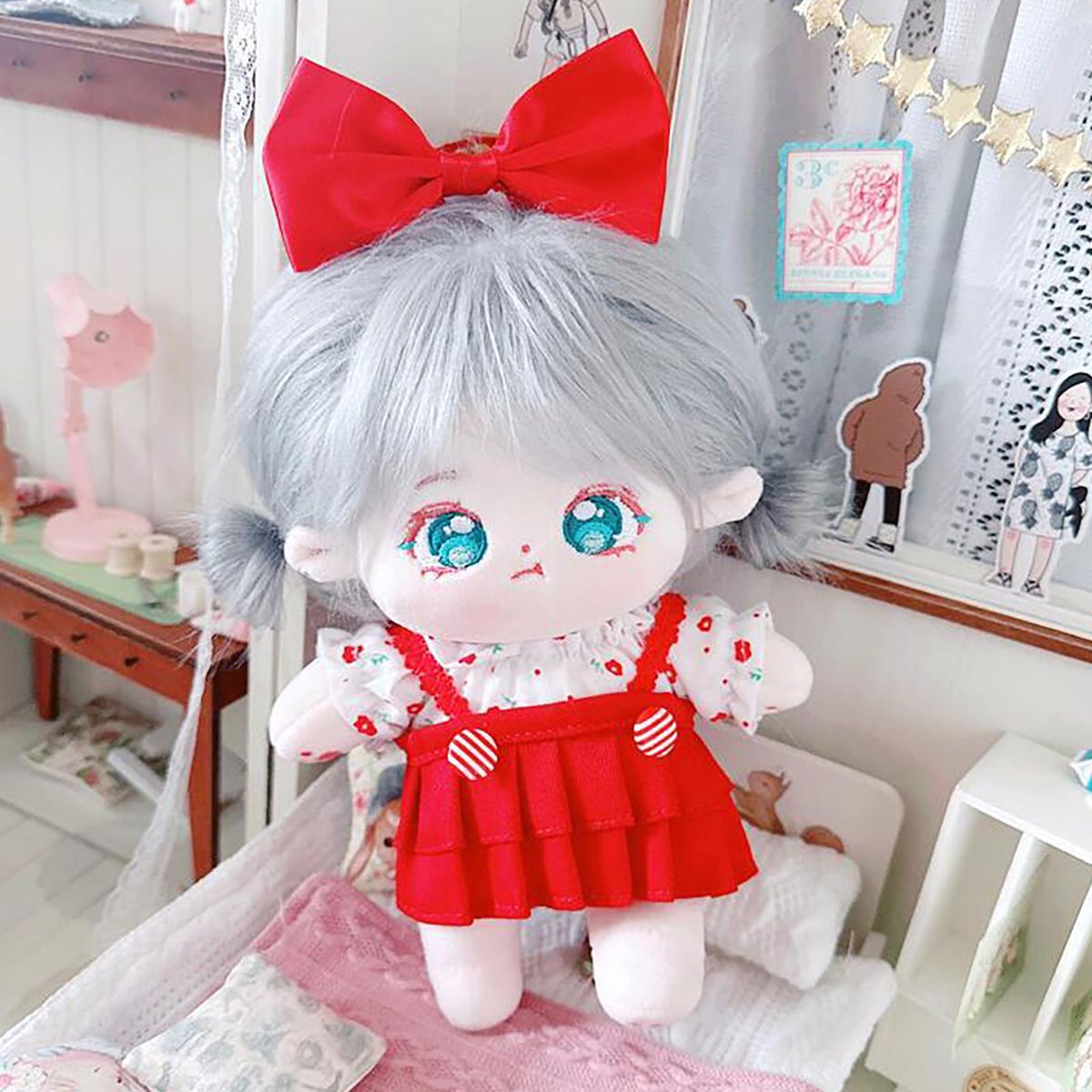 Doll Plush Idol Doll Girl Humanoid Cotton Doll Toy Silver Gray