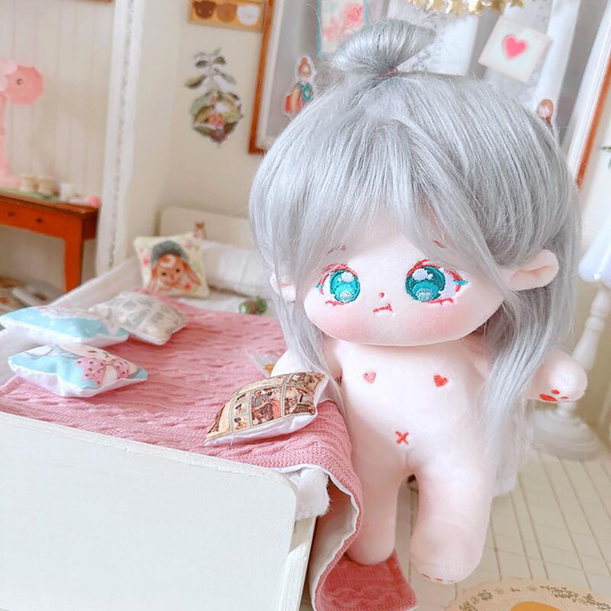 Doll Plush Idol Doll Girl Humanoid Cotton Doll Toy Silver Gray