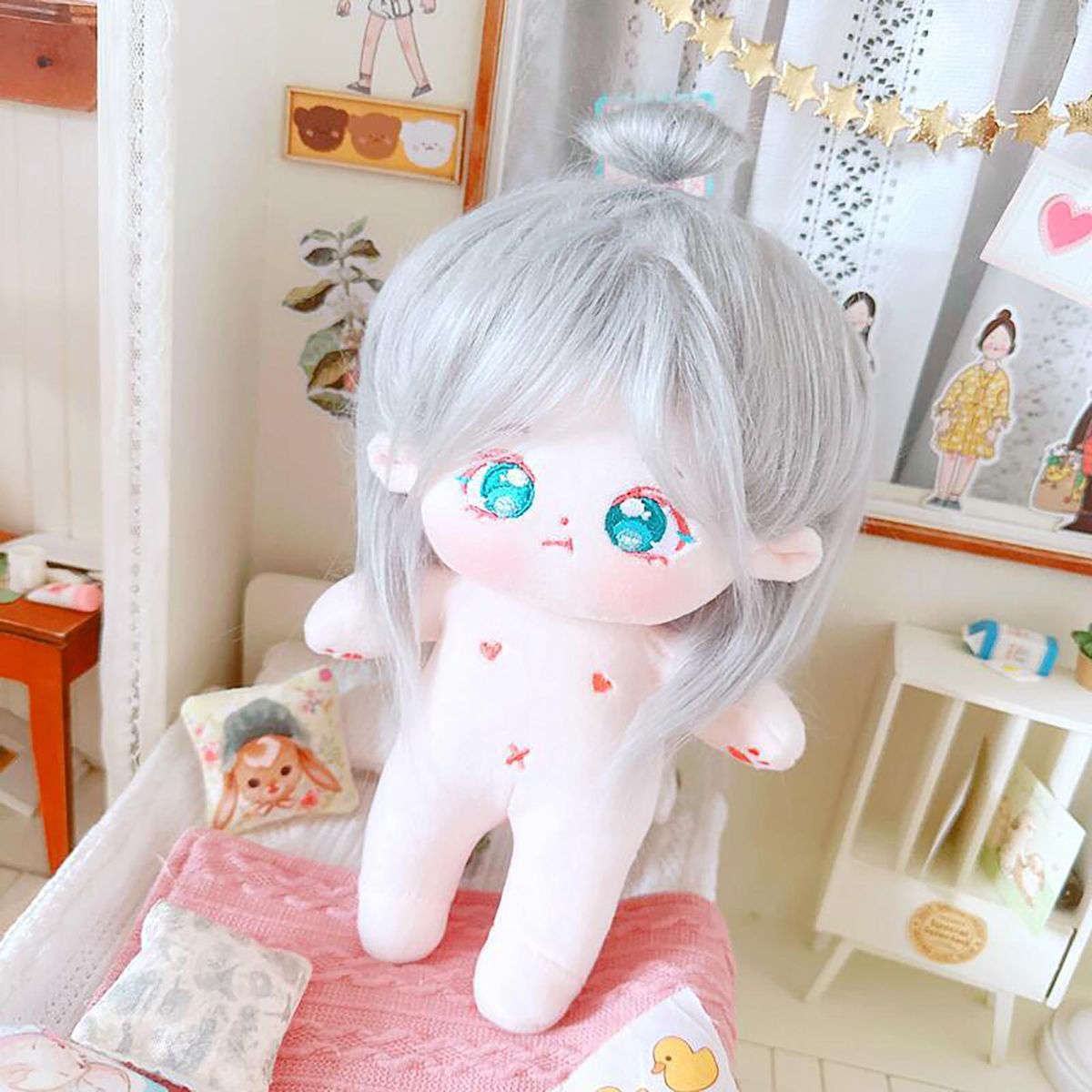 Doll Plush Idol Doll Girl Humanoid Cotton Doll Toy Silver Gray