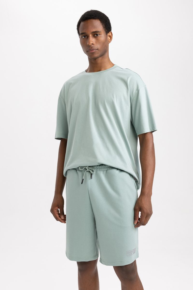 Man Oversize Fit Short Sleeve Crew Neck Knitted T-Shirt - Green