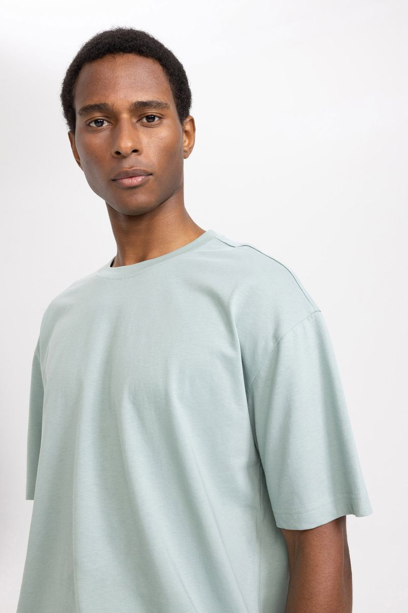 Man Oversize Fit Short Sleeve Crew Neck Knitted T-Shirt - Green