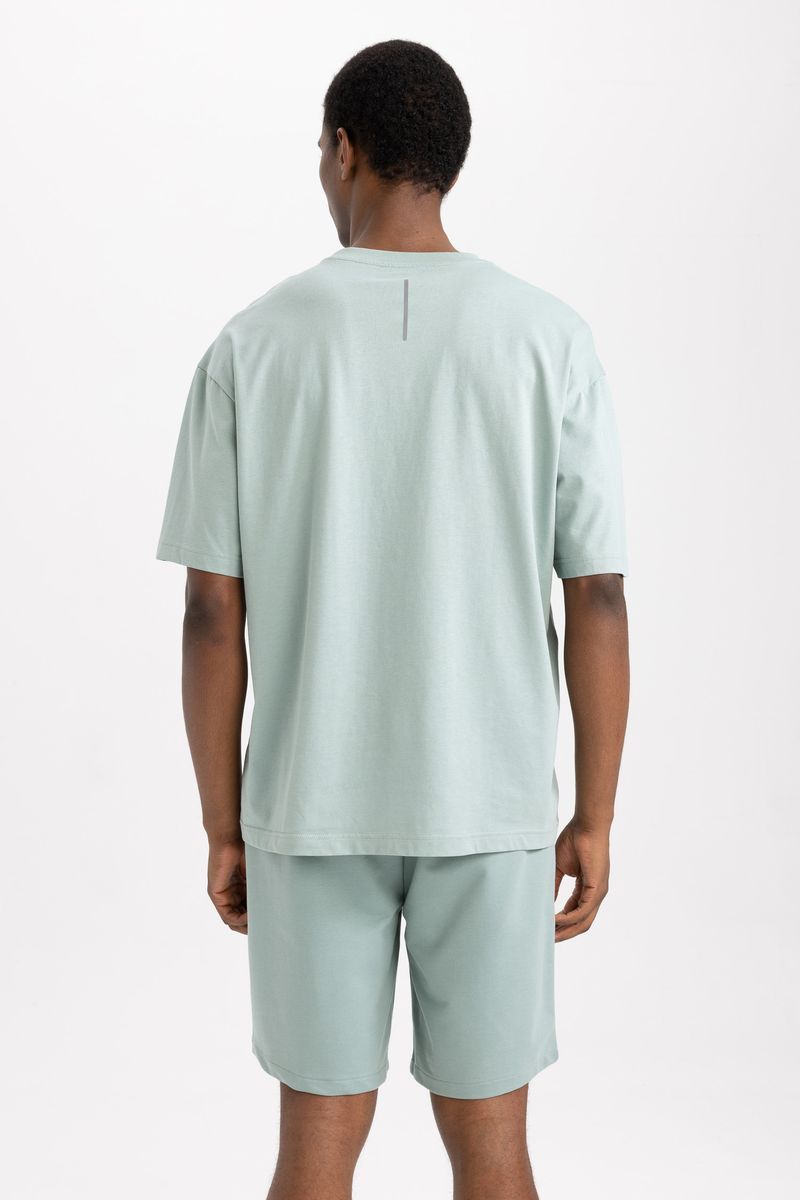 Man Oversize Fit Short Sleeve Crew Neck Knitted T-Shirt - Green