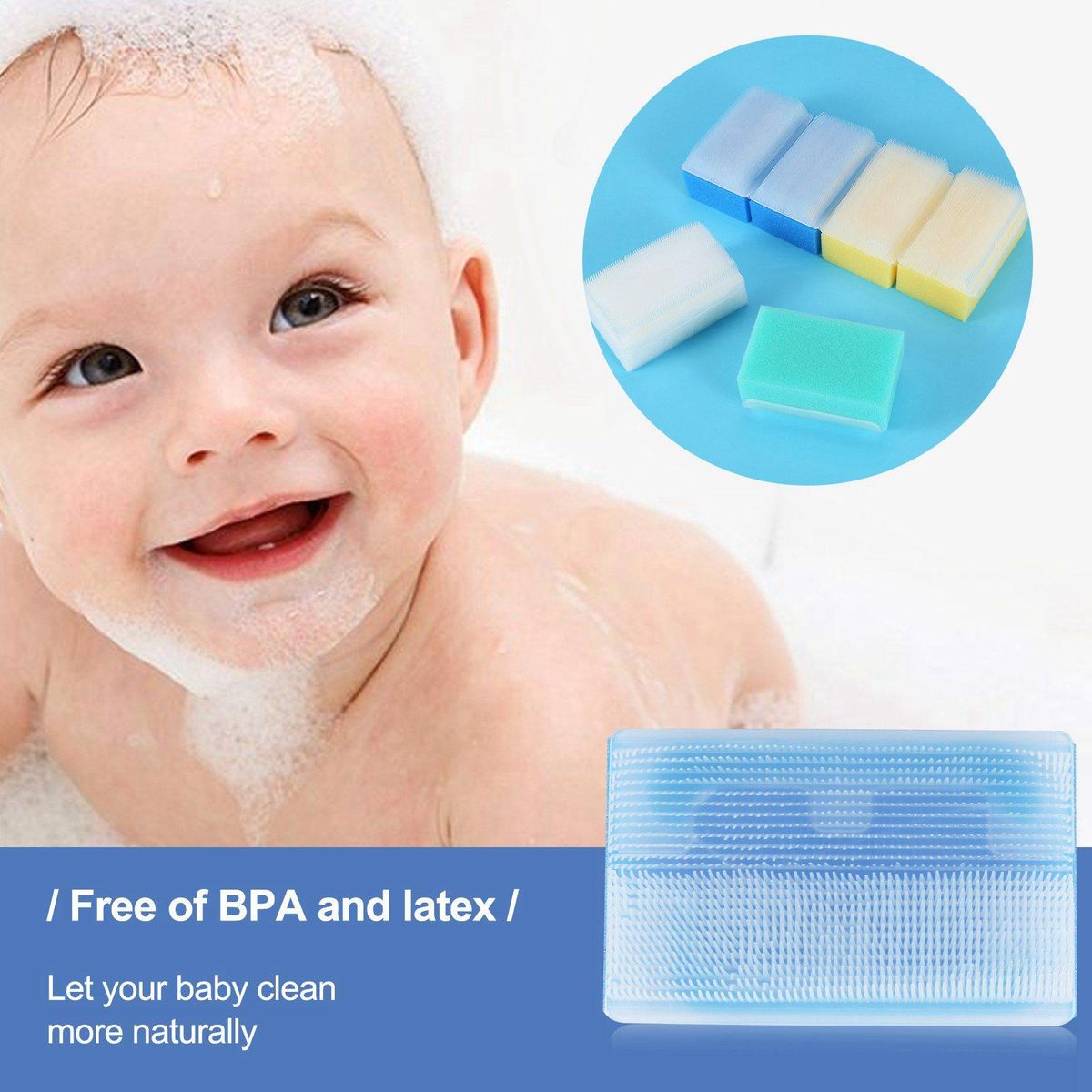 Multicolor Baby Bath Sponge (6 Pieces) Soft Foam Washer with Cradle Cap Brush Body,Hair and Scalp Clean Gentle Baby Sensory Brush Bath Sponge Brush Color cannot be specified