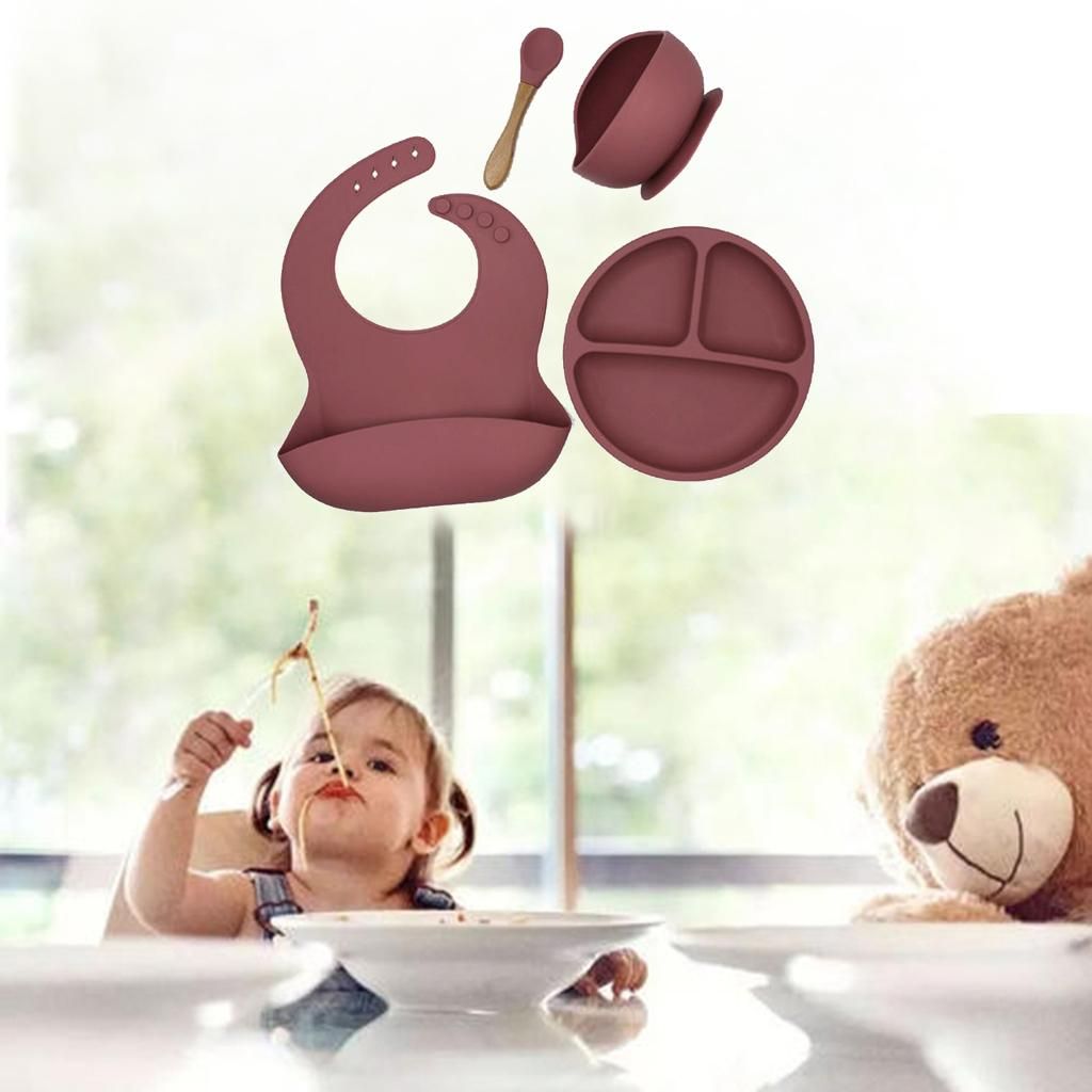 4pcs/set Silicone Baby Bibs,Unisex Bibs For Babies & Toddlers  Rose
