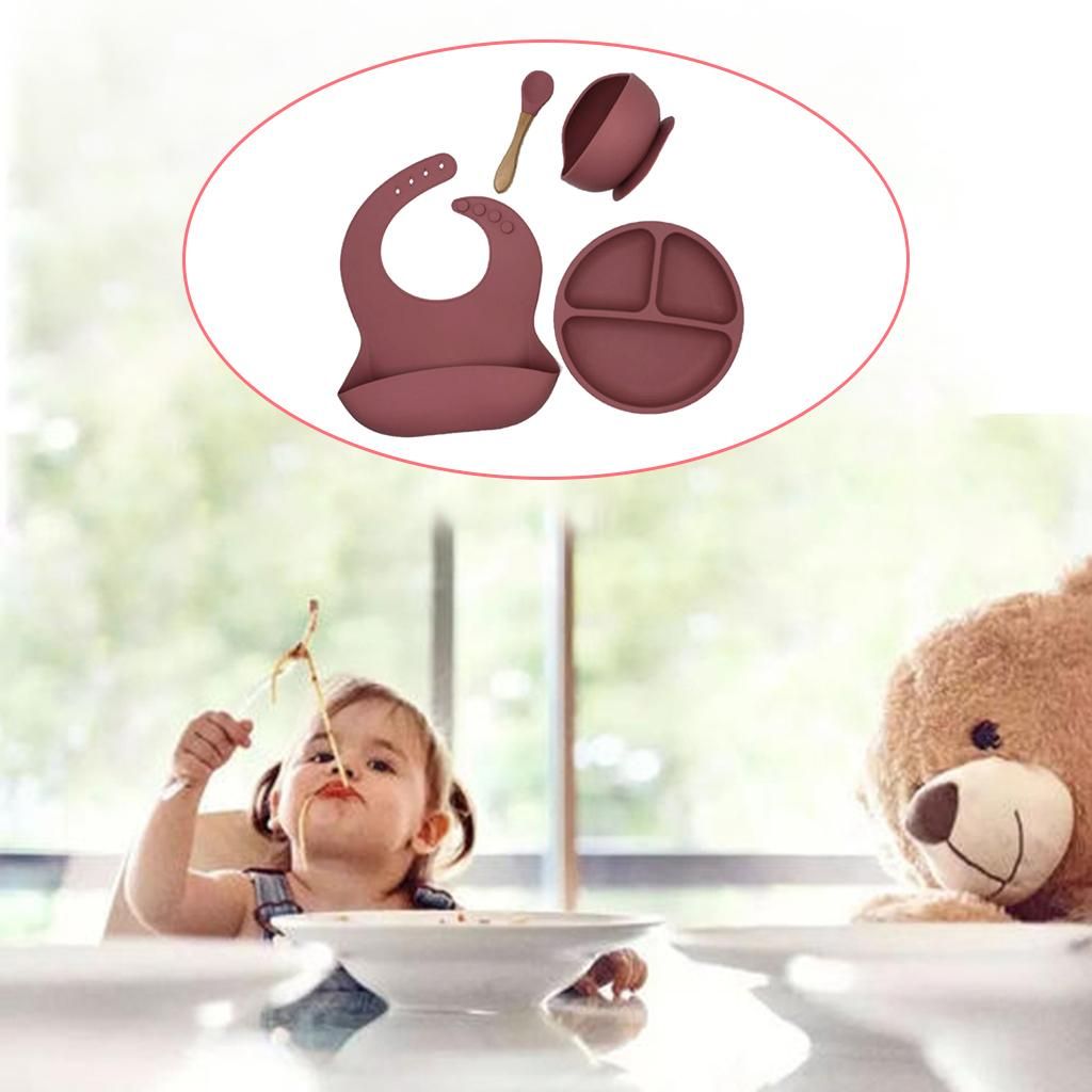 4pcs/set Silicone Baby Bibs,Unisex Bibs For Babies & Toddlers  Rose