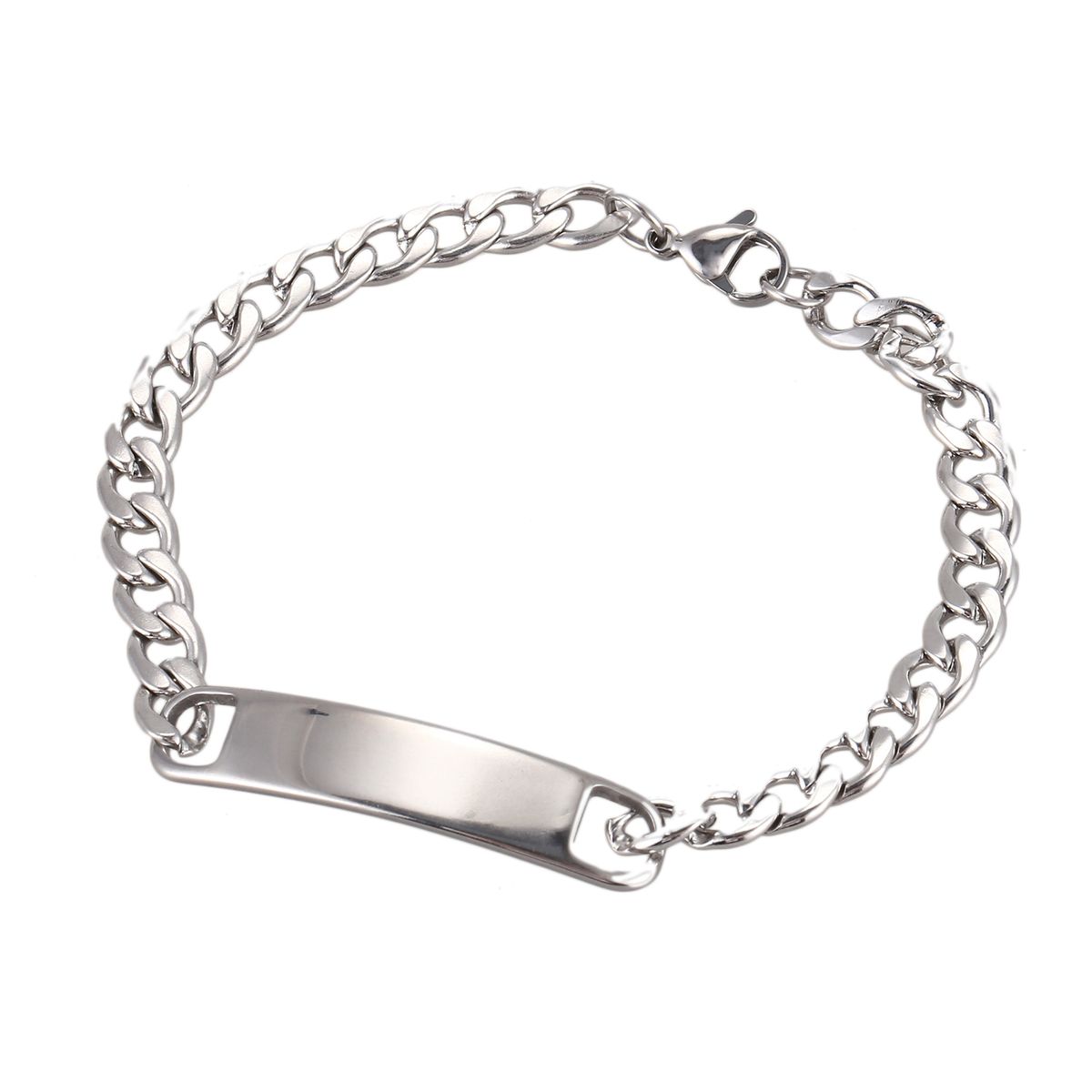 1PC Stainless Steel Silver Tone Cuban Curb Chain ID