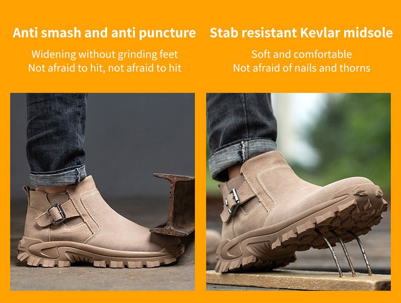 Safety Shoes Waliantile Genuine Leather Safety Boots Men Constuction Work Shoes