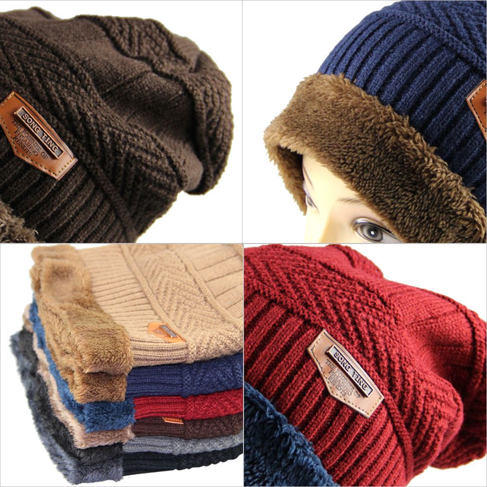 Men Winter Warm Knitting Hat Soft Warm Knitted Cap