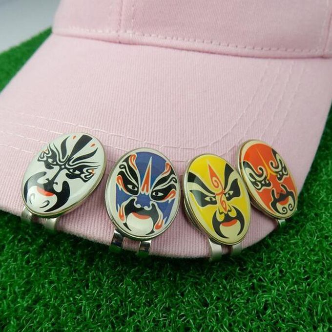 Red   Opera Mask Pattern Alloy Golf Hat Clip + Removable Ball Red