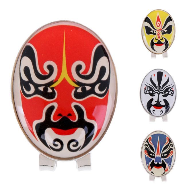 Red   Opera Mask Pattern Alloy Golf Hat Clip + Removable Ball Red