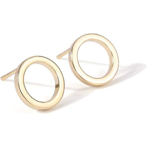 18K Gold Circle Stud Earrings 10MM Small Round Hoop Post For