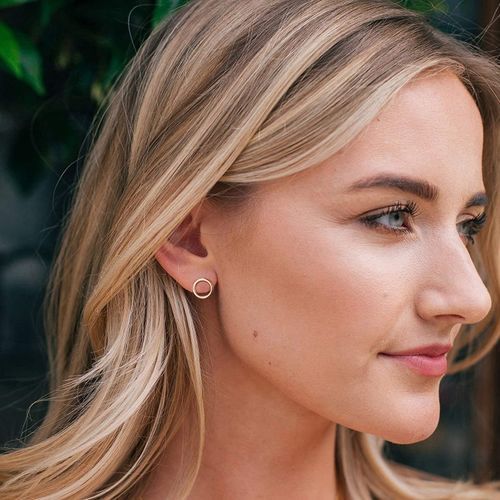 18K Gold Circle Stud Earrings 10MM Small Round Hoop Post For