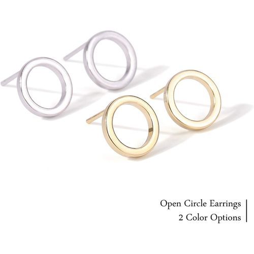18K Gold Circle Stud Earrings 10MM Small Round Hoop Post For