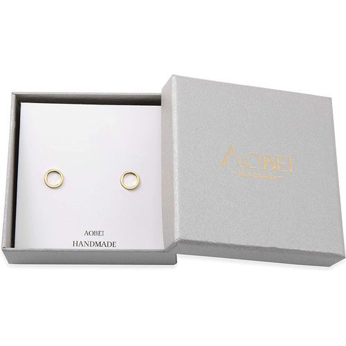 18K Gold Circle Stud Earrings 10MM Small Round Hoop Post For