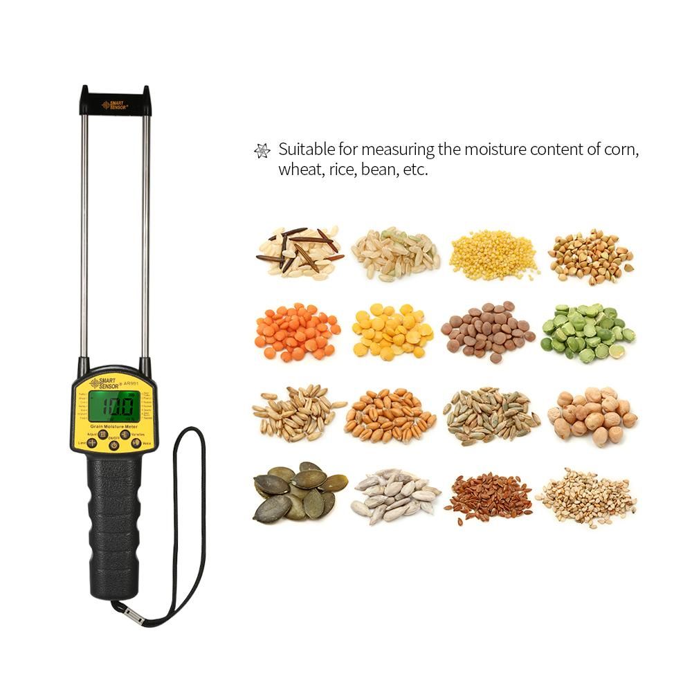 SMART SENSOR Handheld Moisture Meter LCD Digital Grain Moisture Meter Hygrometer with Measuring Probe for Corn Wheat Rice Bean