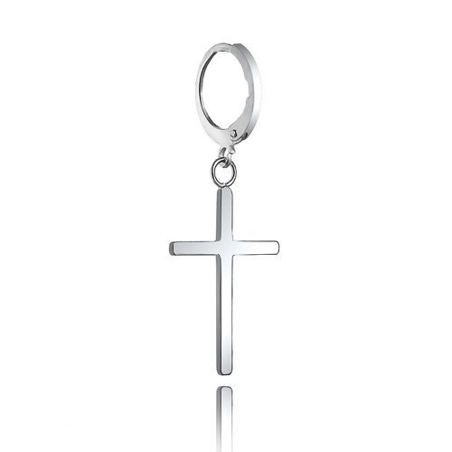 Men's Silver Cross Earrings Trendy Masculine Circle Ear Hoop