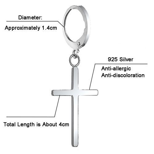 Men's Silver Cross Earrings Trendy Masculine Circle Ear Hoop