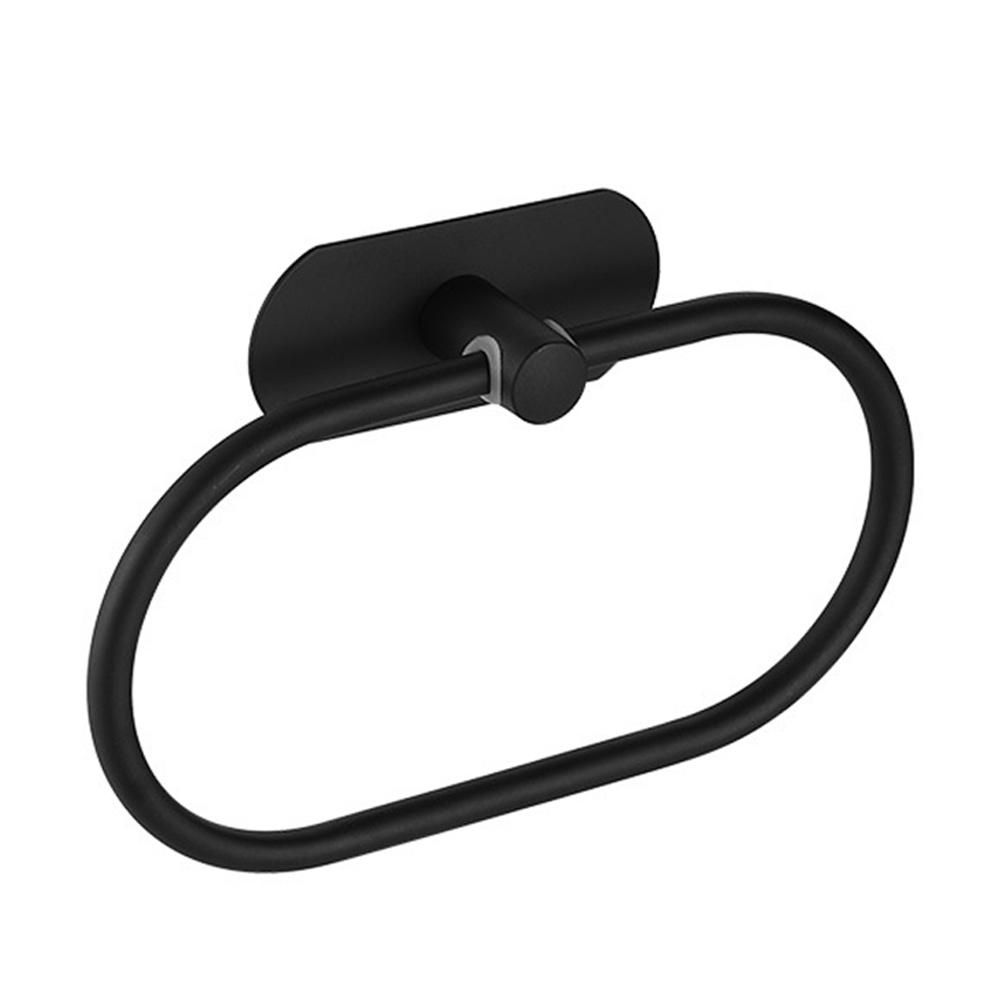 No Punching 304 Stainless Steel Bath Towel Ring, Wall Mounted Oval Towel Rack, Bathroom Toilet Accessories(Black)