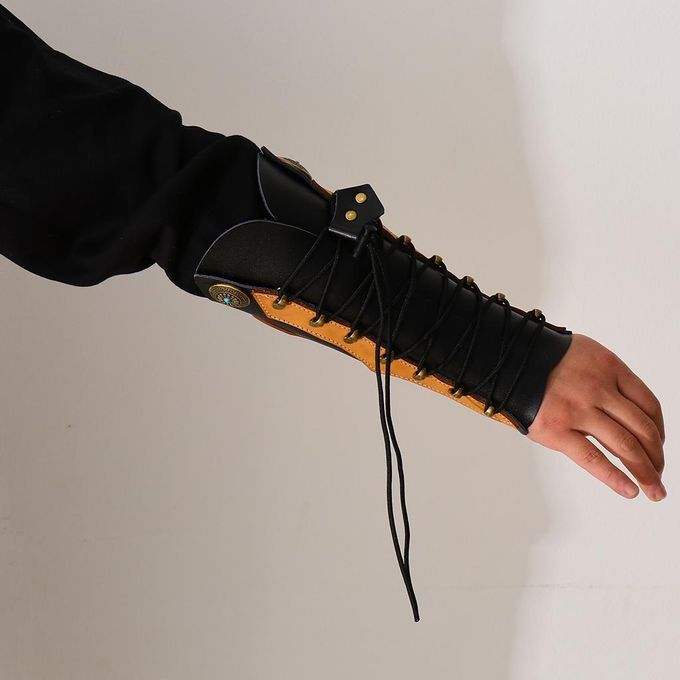 Unisex Cow Leather Arm Guard For Archery Hunting Fits For Right Black