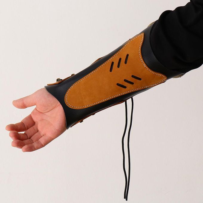 Unisex Cow Leather Arm Guard For Archery Hunting Fits For Right Black