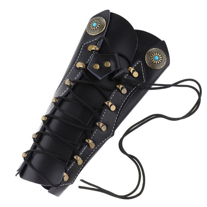 Unisex Cow Leather Arm Guard For Archery Hunting Fits For Right Black