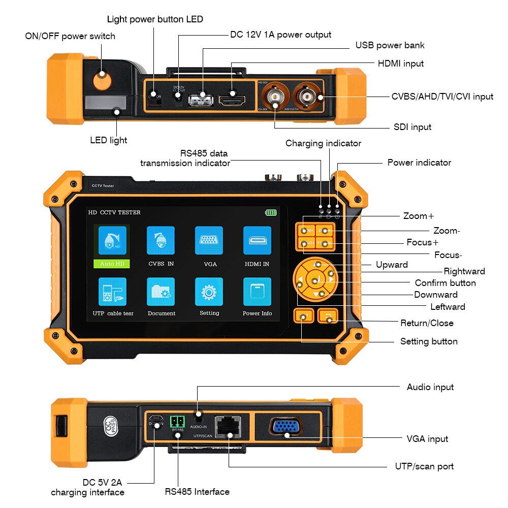 HD-3200C HD Display Monitor CCTV Tester 5 Inch Support UTP