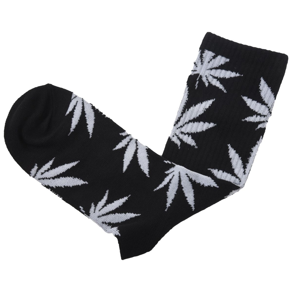 Marijuana  Leaf Printed Cotton Long Socks Black