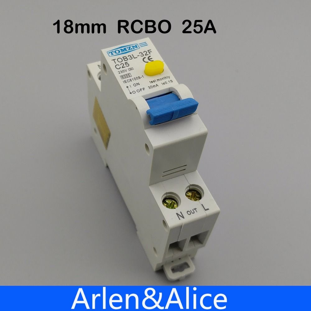 6KA 18MM RCBO Residual 25A Differential 1P+N Current
