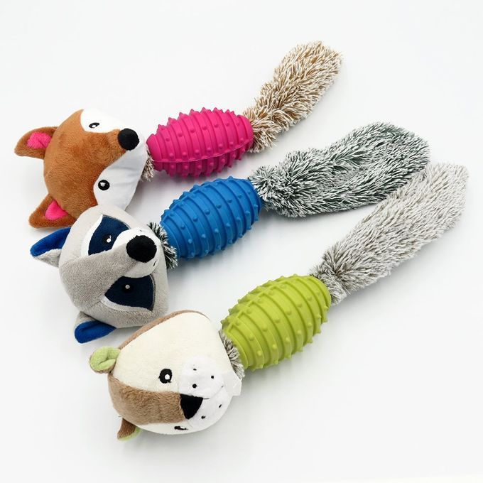 Plush Plastic Fox Seal Raccoon Shaped Biting Toy Cleaning Teeth Molar Blue
