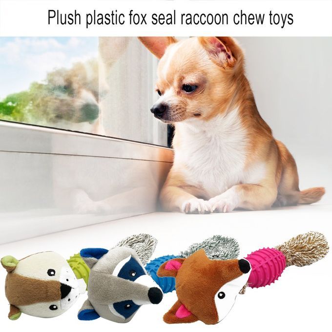 Plush Plastic Fox Seal Raccoon Shaped Biting Toy Cleaning Teeth Molar Blue