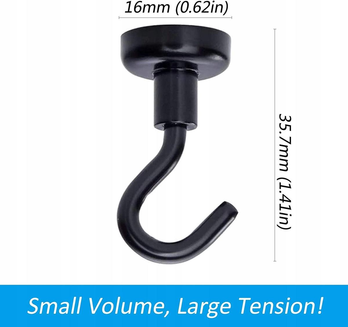8pcs Black Magnetic Hooks 12Lbs Strong Hangers Heavy Duty Magnetic Hooks D16 Strong Holding Hooks