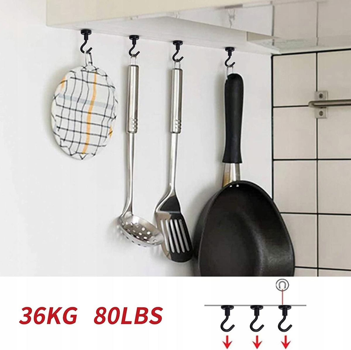 8pcs Black Magnetic Hooks 12Lbs Strong Hangers Heavy Duty Magnetic Hooks D16 Strong Holding Hooks