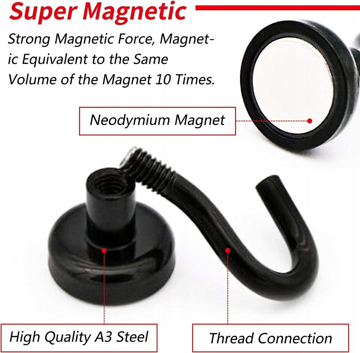8pcs Black Magnetic Hooks 12Lbs Strong Hangers Heavy Duty Magnetic Hooks D16 Strong Holding Hooks