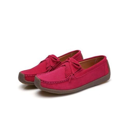 EUR Size 35-42 Women Flats Top Quality Suede Leather Loafers Slip On Ballet Flats Woman Shoes Red