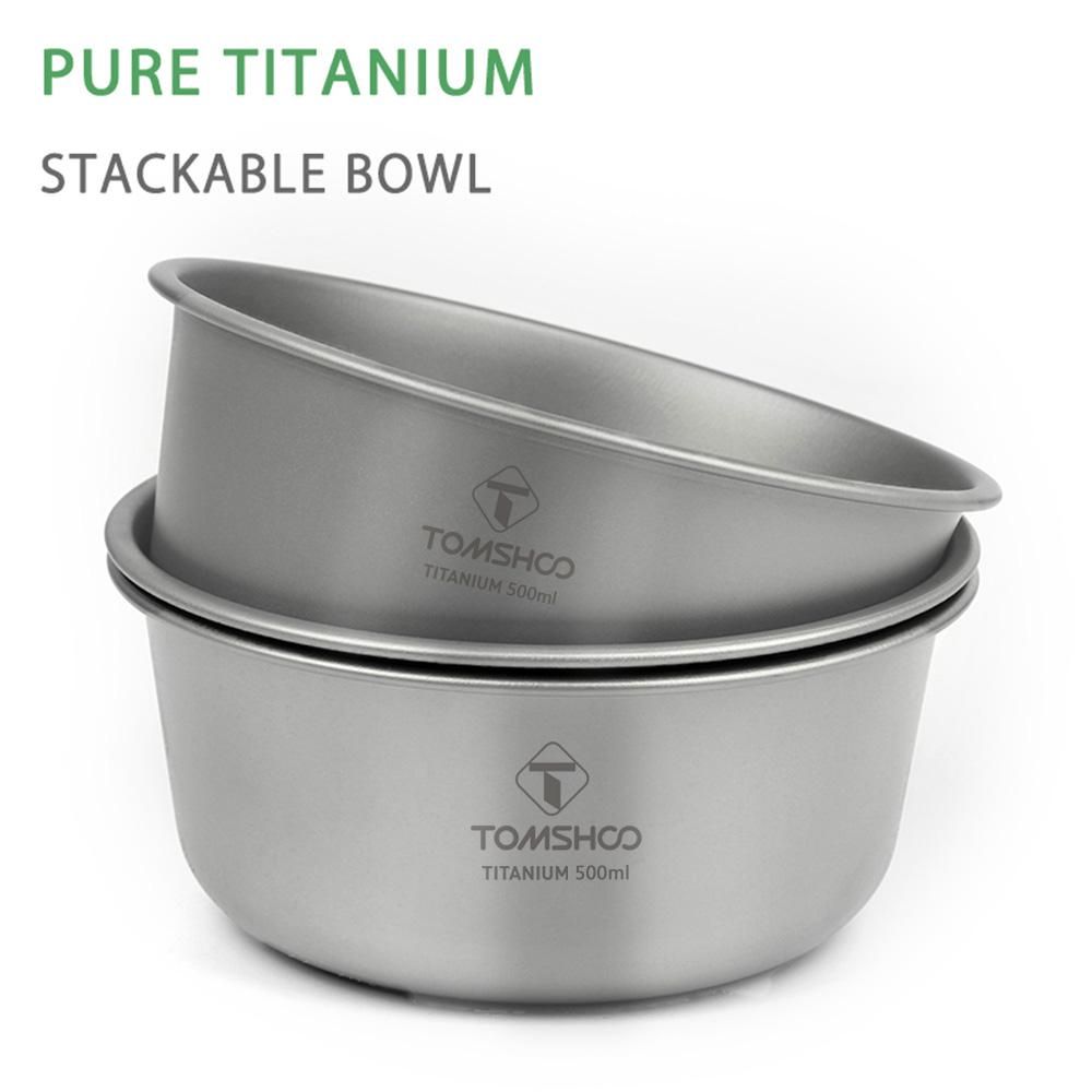 TOMSHOO 500ml Titanium Bowl Stackable Camping Bowl for Camping Hiking Travel