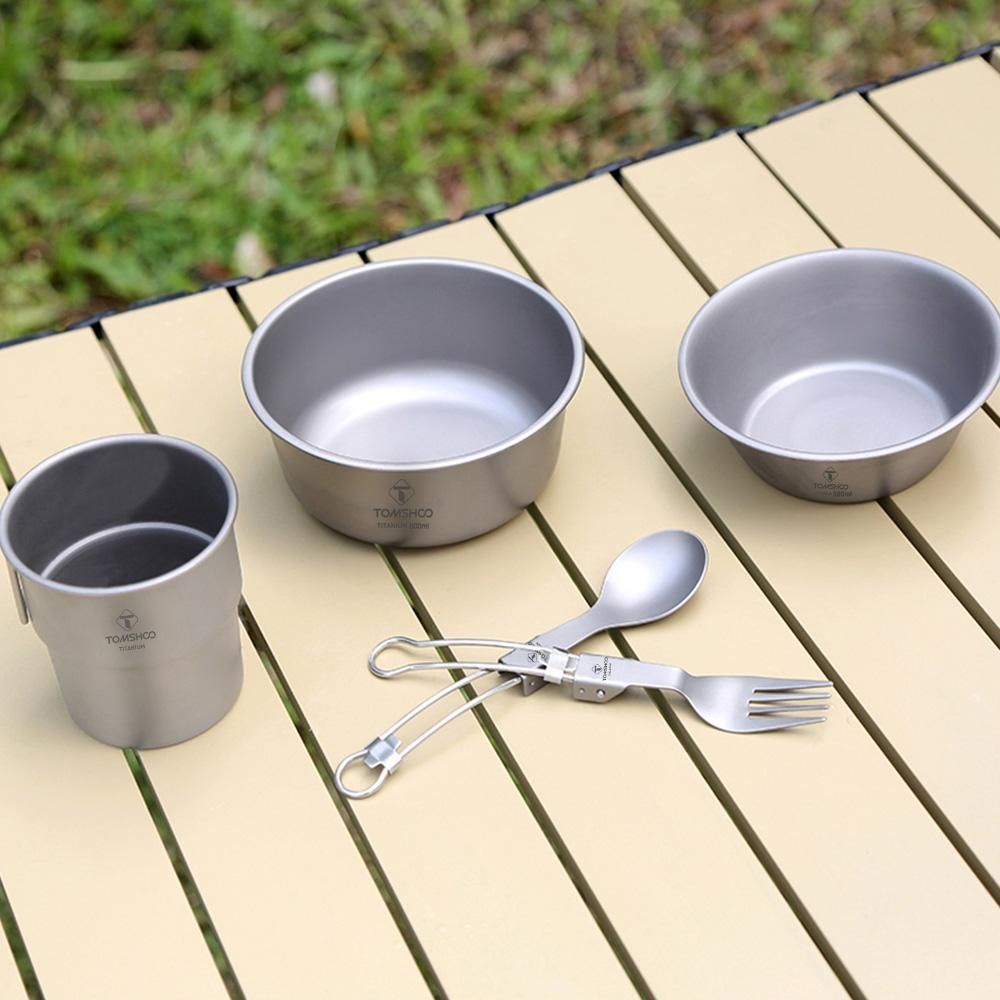 TOMSHOO 500ml Titanium Bowl Stackable Camping Bowl for Camping Hiking Travel