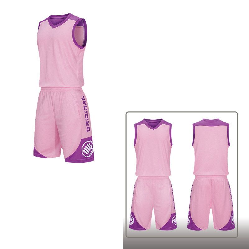 Adult Kids Training Jerseys Set,Sport Basketball Set（Pink）