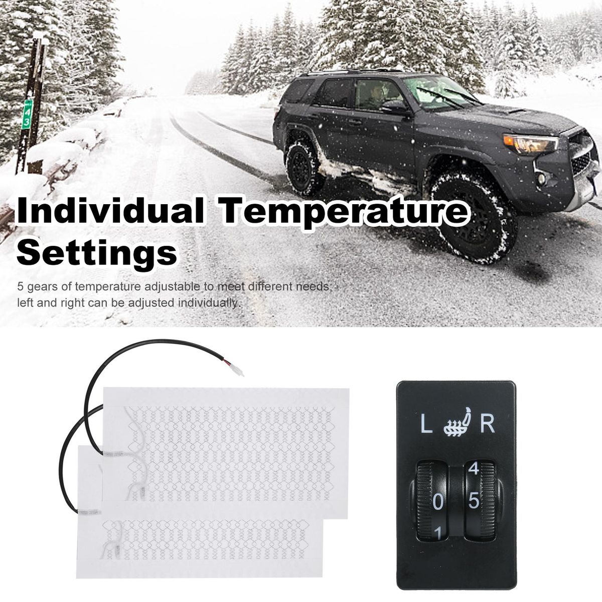 12V Carbon Fiber Seat Heater Kit for 2 Seats with 5 Gears Temperature Switch Seat Cover Heated Pad Heating Cushion Warmer for Cars Trucks ATV