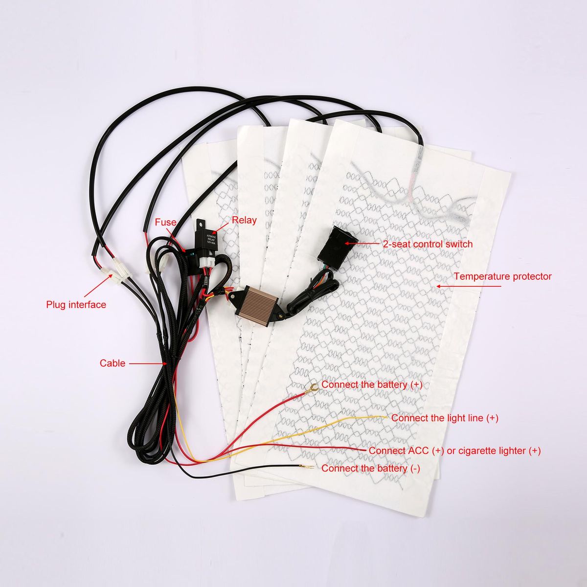 12V Carbon Fiber Seat Heater Kit for 2 Seats with 5 Gears Temperature Switch Seat Cover Heated Pad Heating Cushion Warmer for Cars Trucks ATV