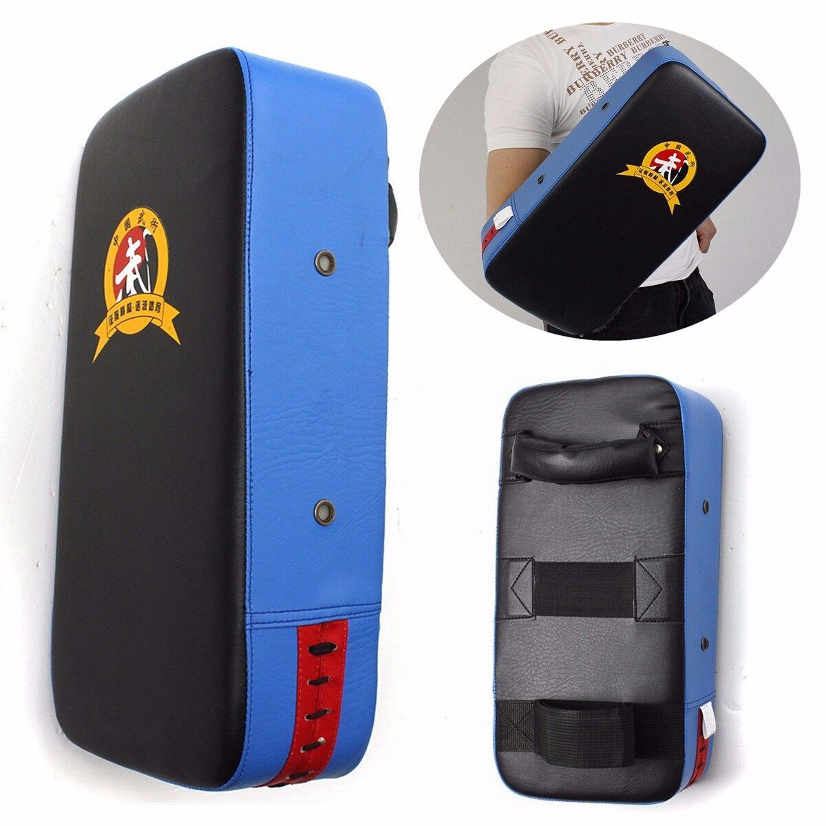 New Black Blue Kick Boxing Pad Punching Bag Foot Target Mitt MMA UFC Sparring PU Blue#Black