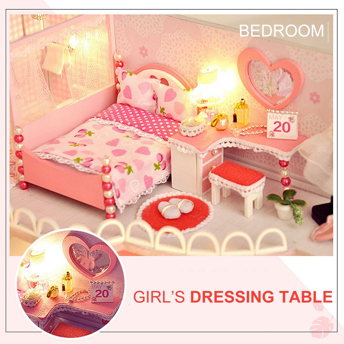Doll House Miniature DIY Kit Dollhouse Furniture LED Lights Children Gifts Toy