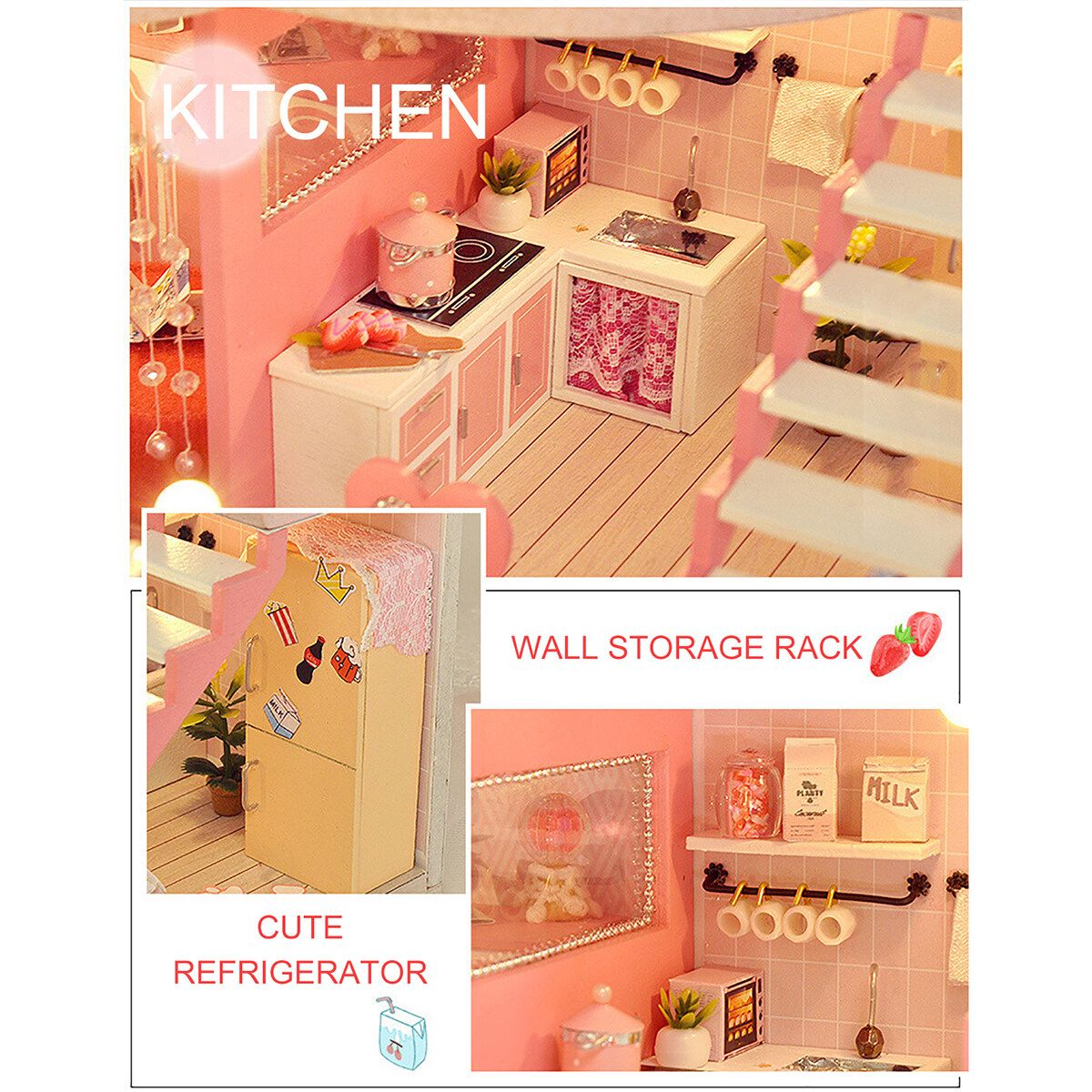 Doll House Miniature DIY Kit Dollhouse Furniture LED Lights Children Gifts Toy